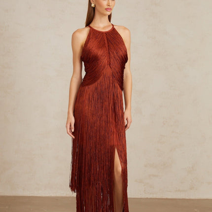 Melisande Red Fringed Maxi Gown