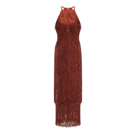 Melisande Red Halterneck Fringed Maxi Gown