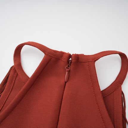 Mélisande Red Halterneck Fringed Maxi Gown