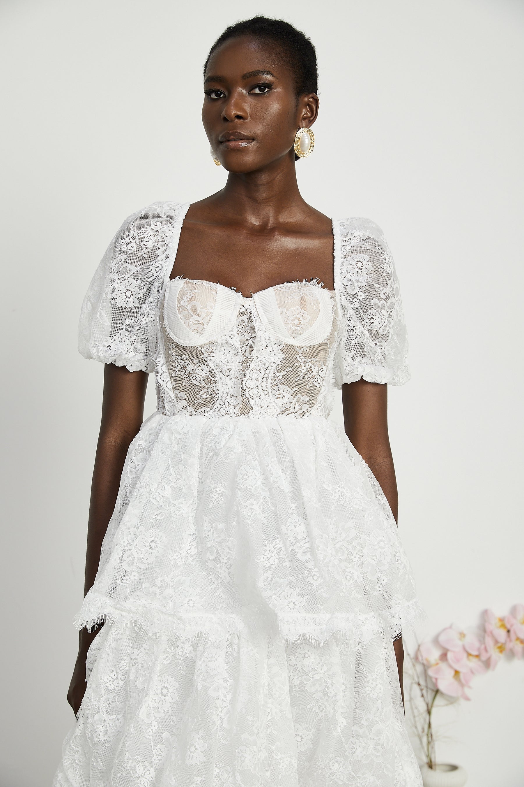 Mélisande white lace tiered maxi dress