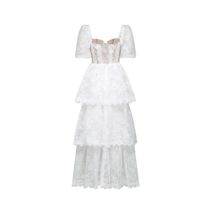 Mélisande white lace tiered maxi dress