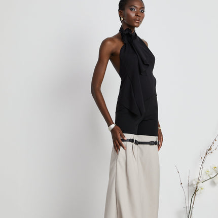 Melissa Black Floral Halterneck Top with Appliqué Detailing