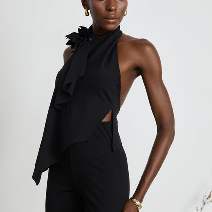 Melissa Black Floral Halterneck Top