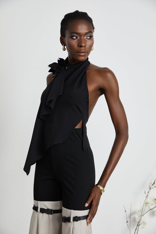 Melissa Black Floral Halterneck Top
