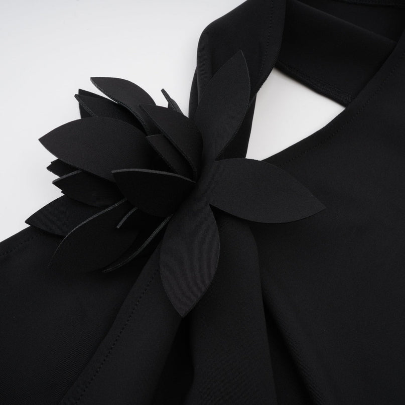 Melissa Black Floral Halterneck Top with Appliqué Detailing
