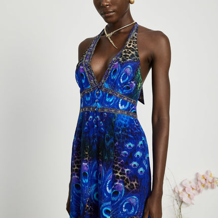 Melissa Blue Crystal Embellished Halterneck Jumpsuit