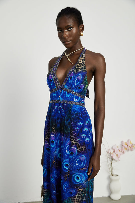 Melissa Blue Crystal Embellished Halterneck Jumpsuit