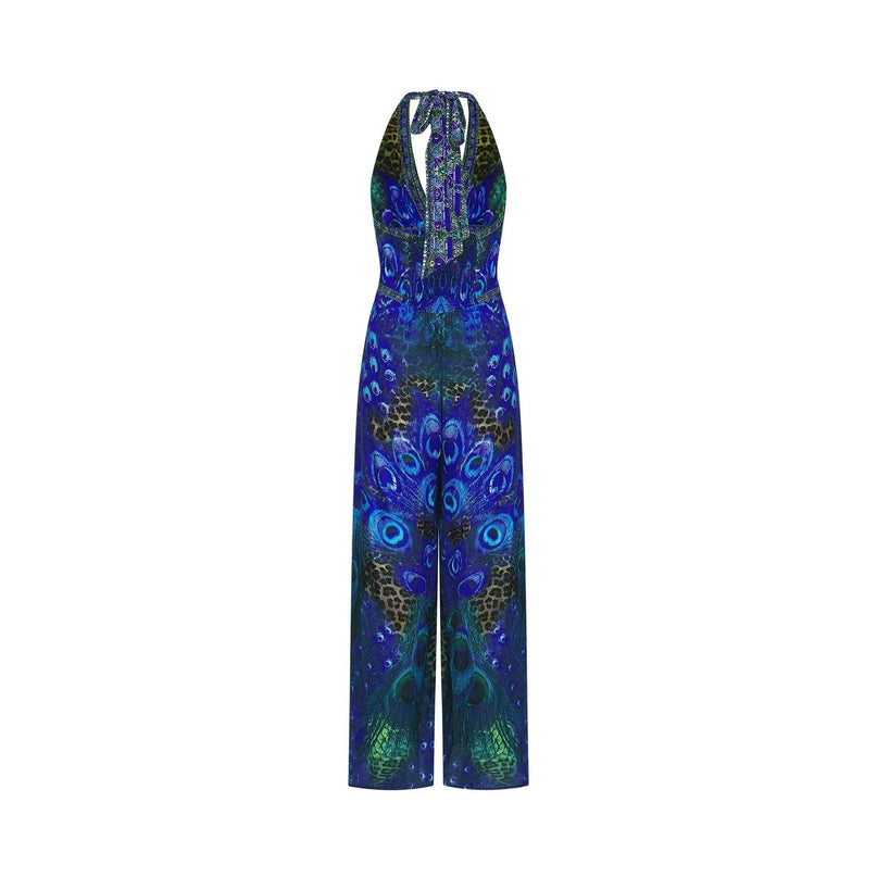 Melissa Blue Crystal Embellished Halterneck Jumpsuit