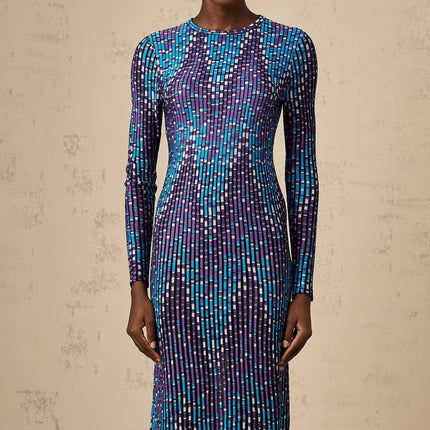 Melissa Blue Zigzag Jacquard Knit Midi Dress