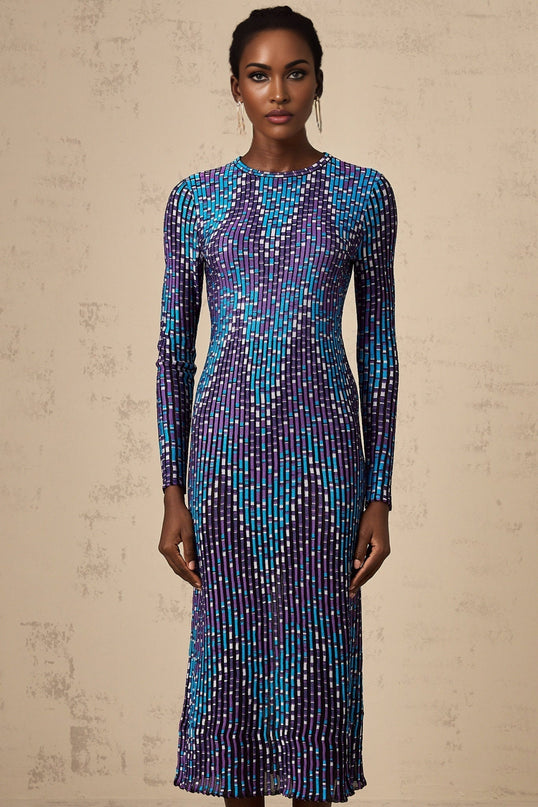 Melissa Blue Zigzag Jacquard Knit Midi Dress