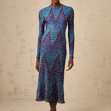 Melissa Blue Zigzag Jacquard Knit Midi Dress