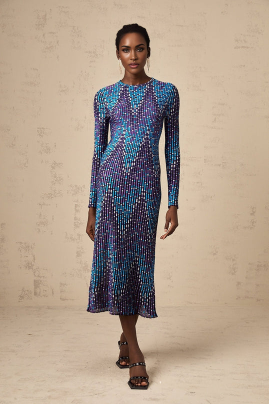 Melissa Blue Zigzag Jacquard Knit Midi Dress