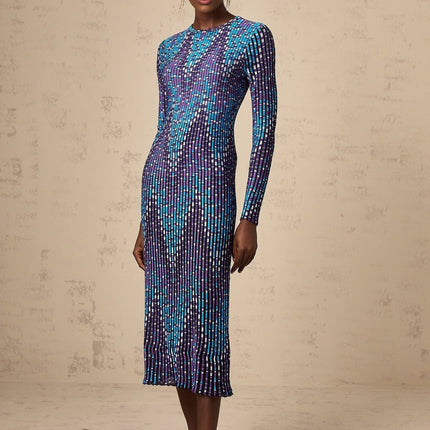 Melissa Blue Zigzag Jacquard Knit Midi Dress