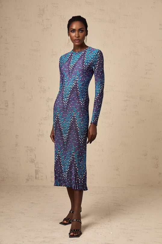 Melissa Blue Zigzag Jacquard Knit Midi Dress
