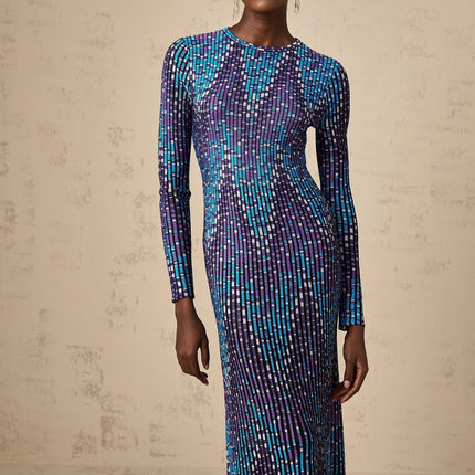 Melissa Blue Zigzag Jacquard Knit Midi Dress