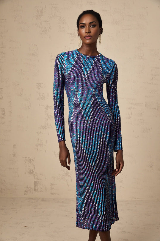 Melissa Blue Zigzag Jacquard Knit Midi Dress