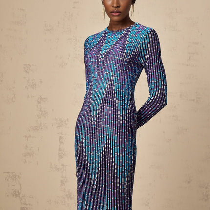 Melissa Blue Zigzag Jacquard Knit Midi Dress