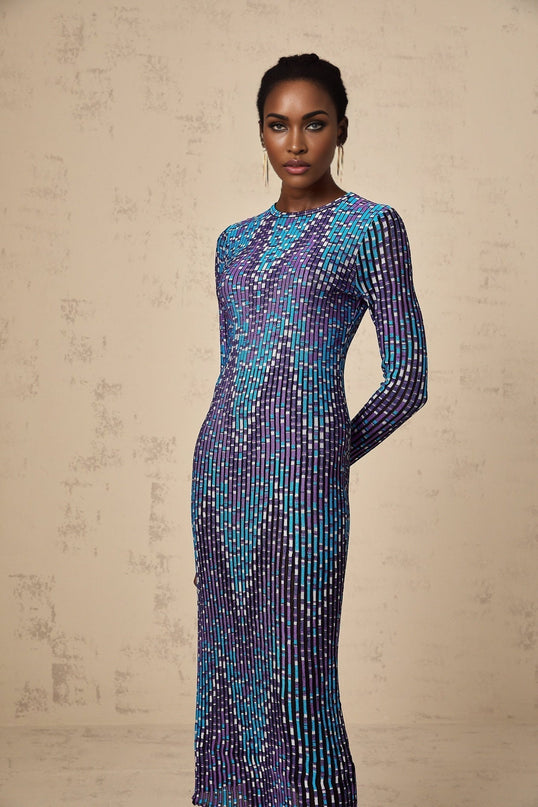 Melissa Blue Zigzag Jacquard Knit Midi Dress