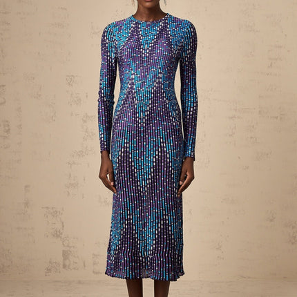 Melissa Blue Zigzag Jacquard Knit Midi Dress