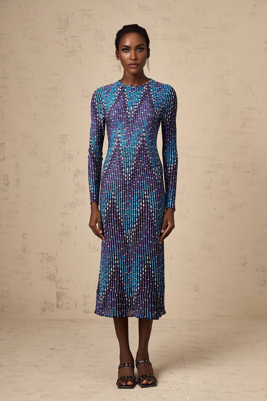 Melissa Blue Zigzag Jacquard Knit Midi Dress