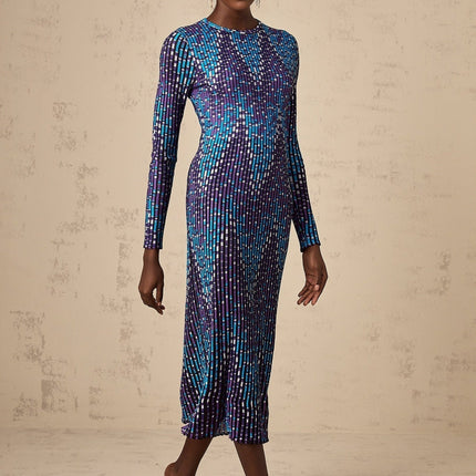 Melissa Blue Zigzag Jacquard Knit Midi Dress