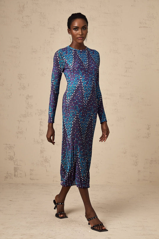 Melissa Blue Zigzag Jacquard Knit Midi Dress