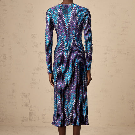 Melissa Blue Zigzag Jacquard Knit Midi Dress
