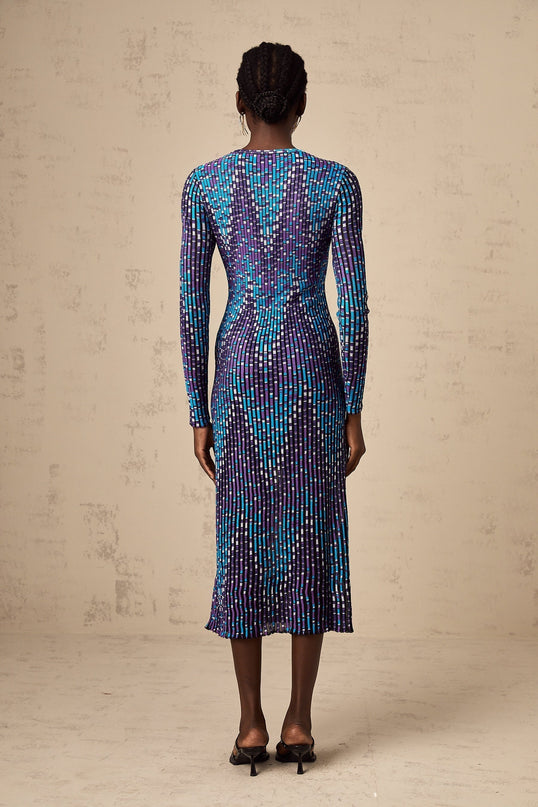 Melissa Blue Zigzag Jacquard Knit Midi Dress