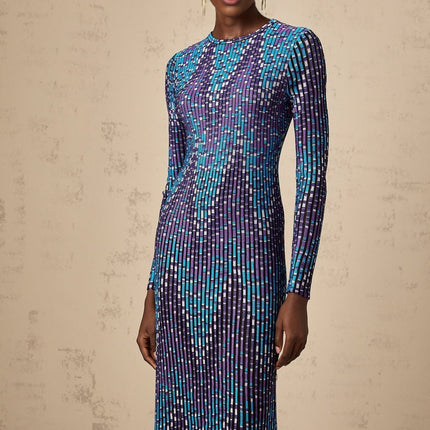 Melissa Blue Zigzag Jacquard Knit Midi Dress