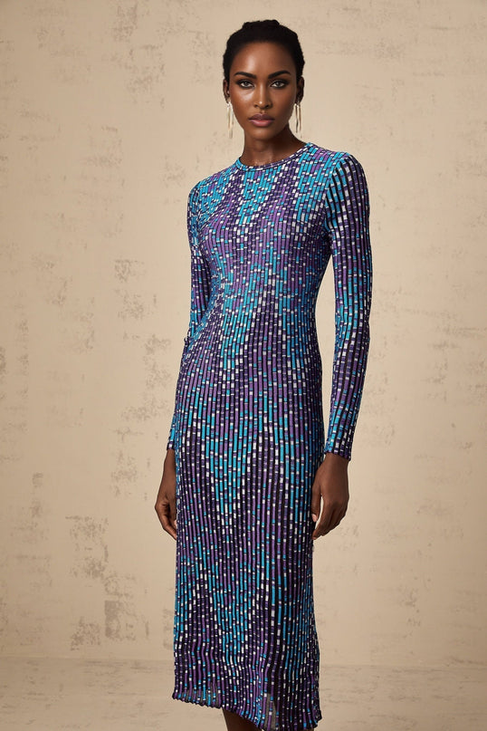 Melissa Blue Zigzag Jacquard Knit Midi Dress