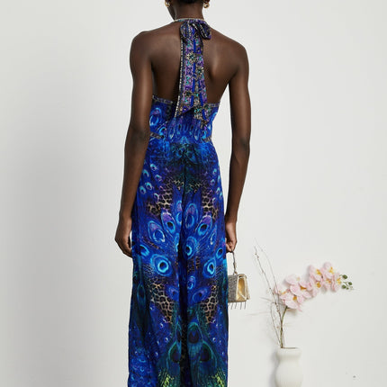 Melissa Crystal Embellished Halterneck Blue Multicolor Jumpsuit