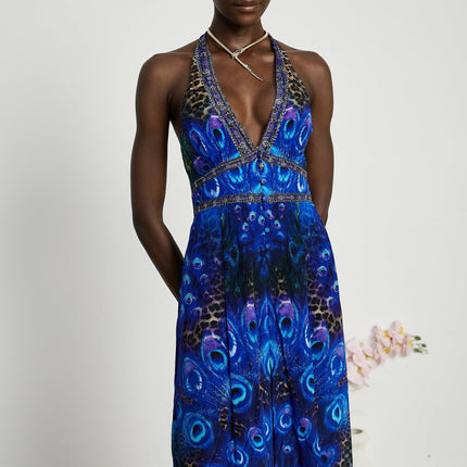 Melissa Crystal Embellished Halterneck Blue Multicolor Jumpsuit