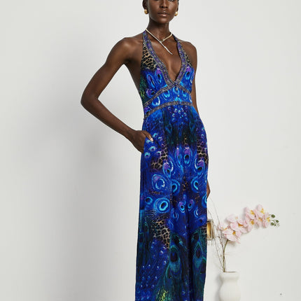 Melissa Crystal Embellished Halterneck Blue Multicolor Jumpsuit