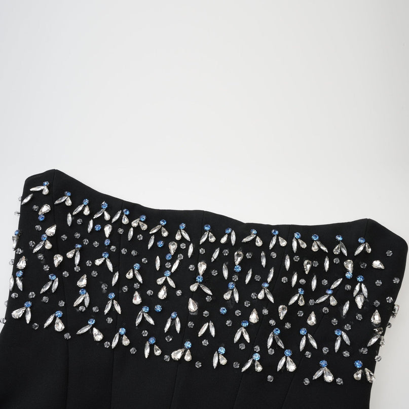 Melissa Black Off-the-Shoulder Maxi Dress with Crystal Embellishments