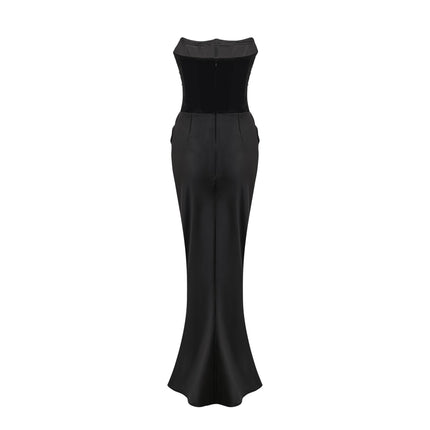 Melissa Black Off-the-Shoulder Maxi Dress with Crystal Embellishments