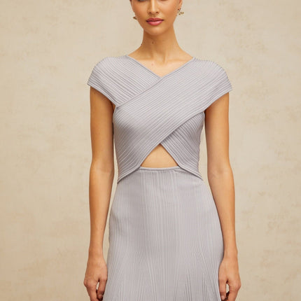 Melissa Purple Lace Mini Dress V-neck Cap Sleeves Ribbed Knit Cut-Out Detailing Thigh-length Luxury