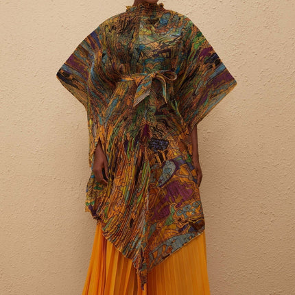 Melodie Orange Pattern Print Pleated Blouse Trousers Set