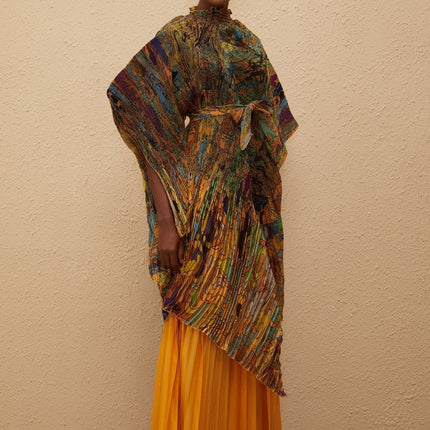 Melodie Orange Pattern Print Pleated Blouse Trousers Set