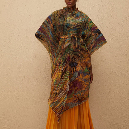 Melodie Orange Pattern Print Pleated Blouse & Trousers Set