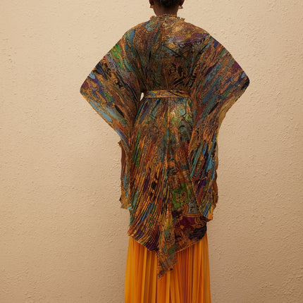 Melodie Orange Pattern Print Pleated Blouse Trousers Set