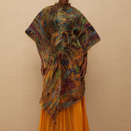 Melodie Orange Pattern Print Pleated Blouse Trousers Set