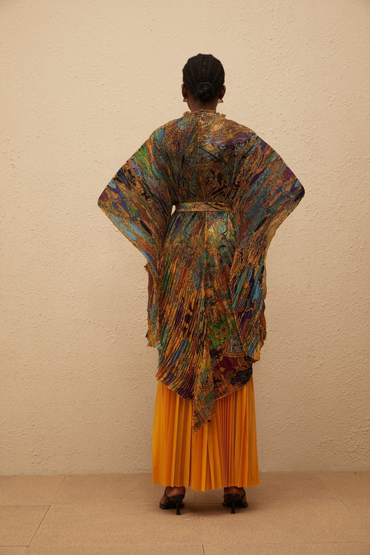 Mélodie Orange Pattern Print Pleated Blouse  Trousers Set