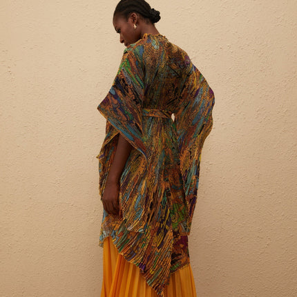 Melodie Orange Pattern Print Pleated Blouse Trousers Set