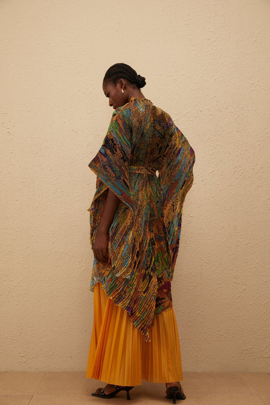 Melodie Orange Pattern Print Pleated Blouse Trousers Set