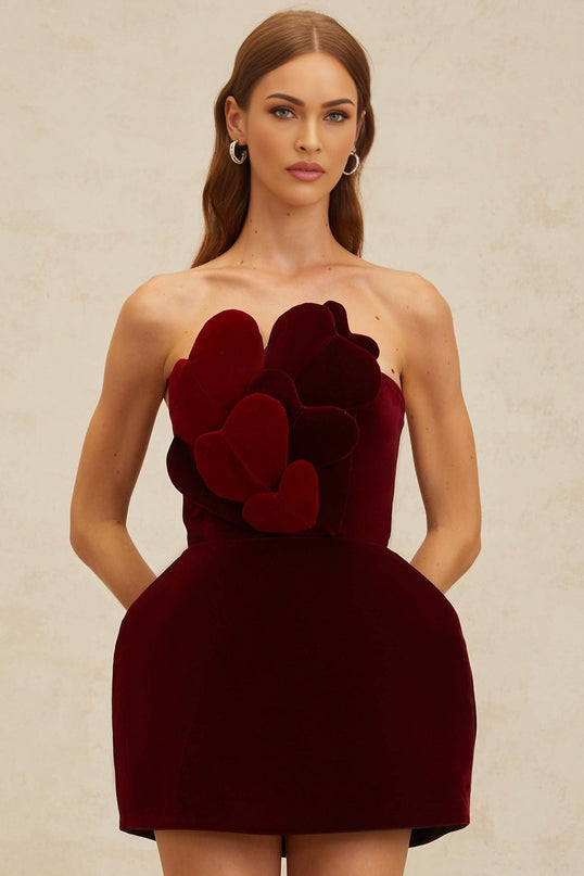 Melody Red Mini Dress Heart Puff Skirt