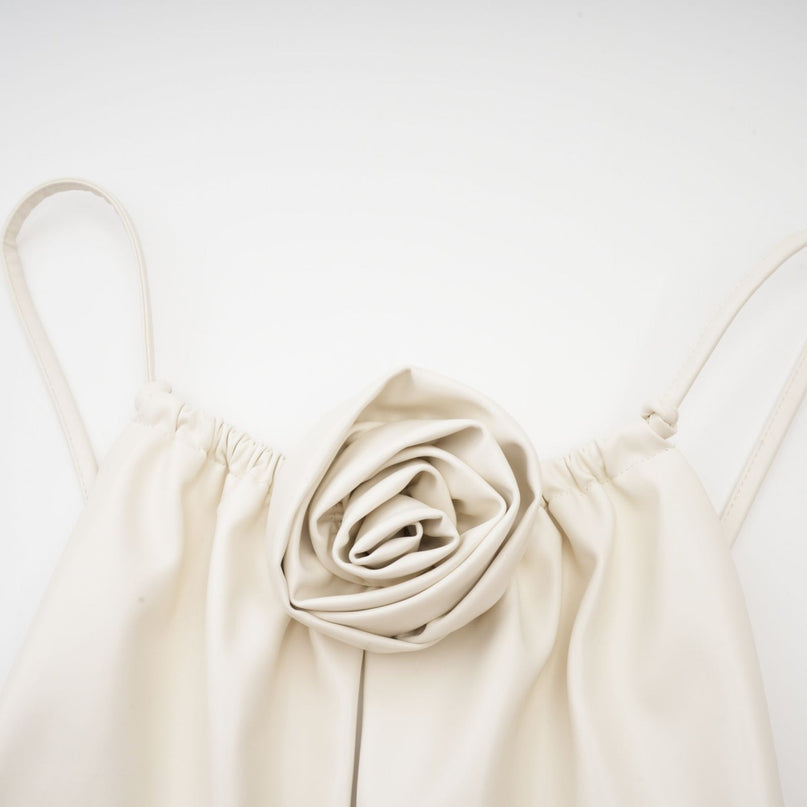 Meredith White Floral Top PU Leather Feel Spaghetti Straps Zip Fastening