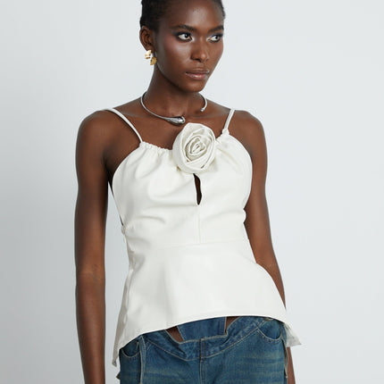 Meredith White Leather Floral Top