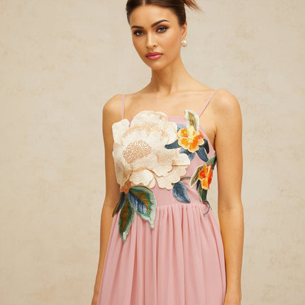 Mia Maxi Dress Floral Embroidered Pink Multicolor