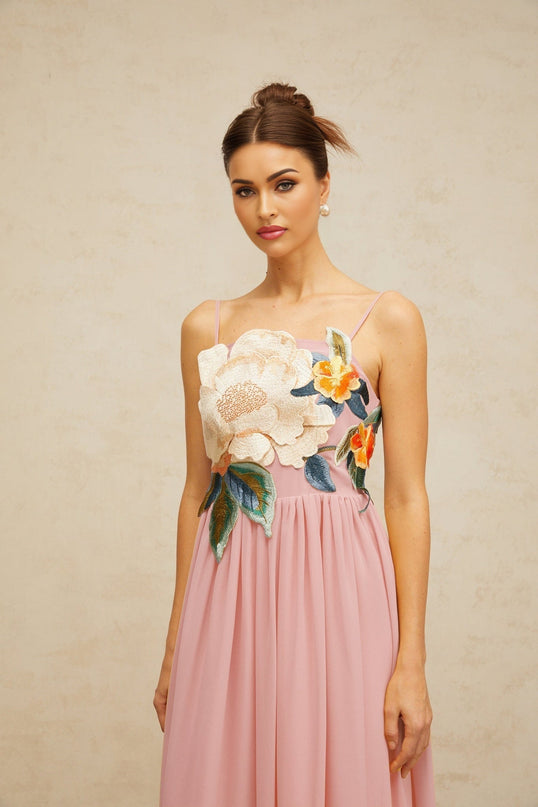 Mia Maxi Dress Floral Embroidered Pink Multicolor