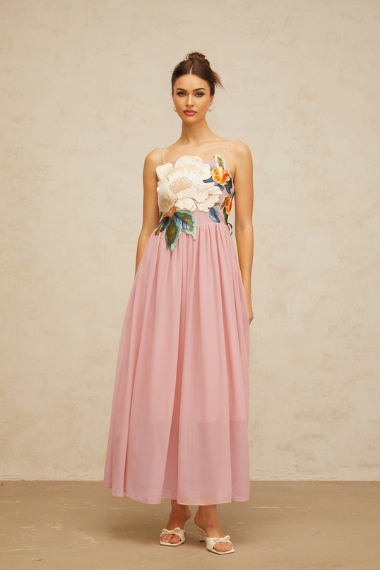 Mia Maxi Dress Floral Embroidered Pink Multicolor